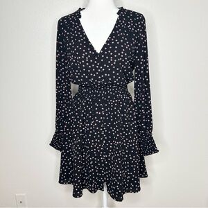 BB Dakota Womens Black Floral V-Neck Long Sleeve Buttoned Mini Dress Size M EUC